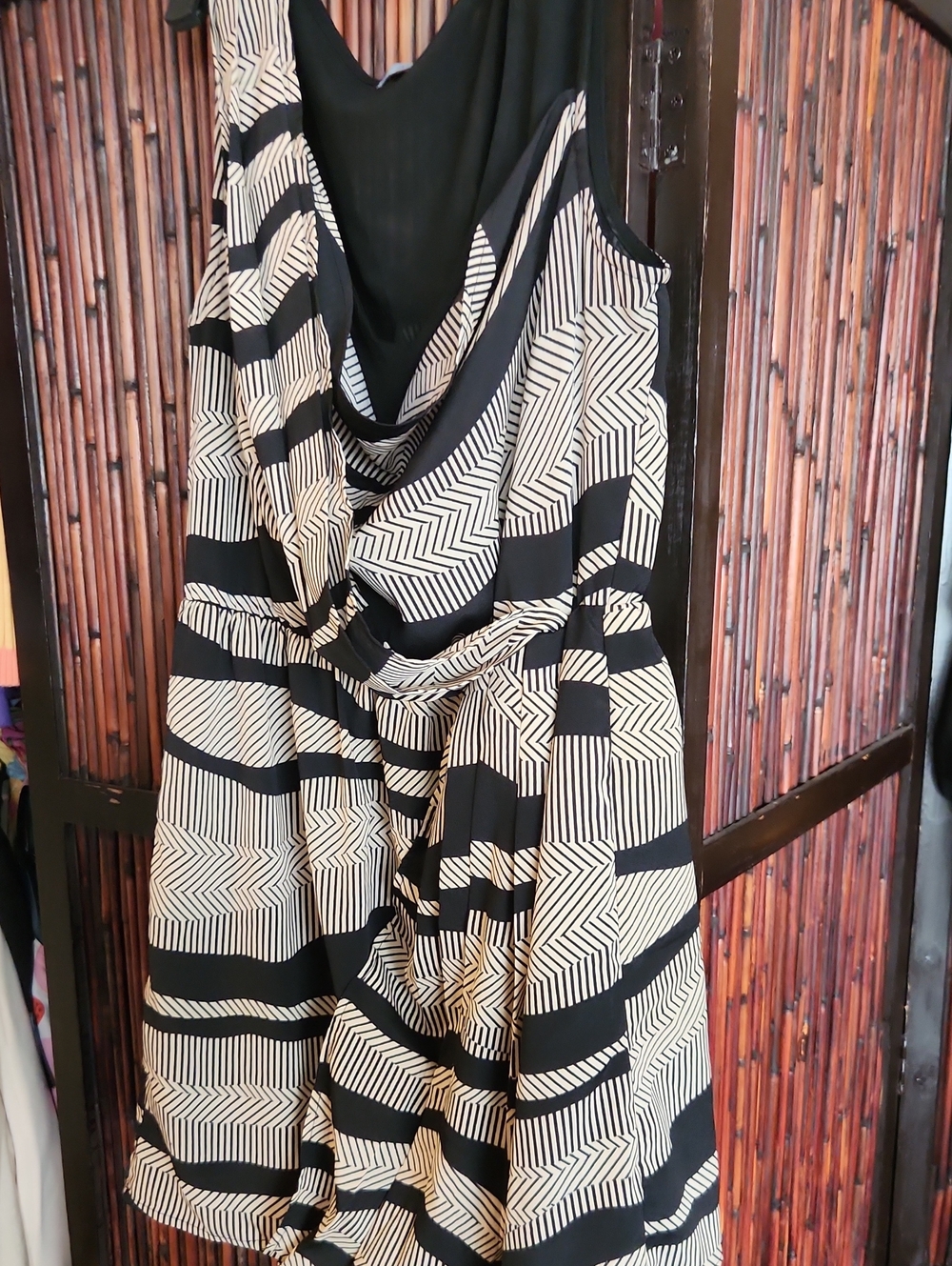 Black and Cream Striped Sleeveless Dress